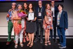 Staff from Gabriel García Márquez Library receiving the IFLA/Systematic Public Library of the Year Award at IFLA's 2023 World Library and Information Congress